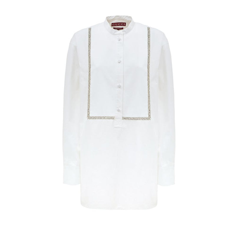 Gucci White Cotton Shirt with Crystal Decorations