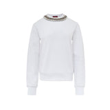 Gucci White Cotton Sweatshirt with Jewel Neck