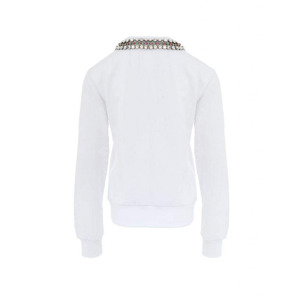 Gucci White Cotton Sweatshirt with Jewel Neck