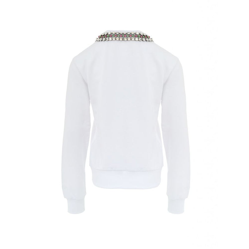 Gucci White Cotton Sweatshirt with Jewel Neck