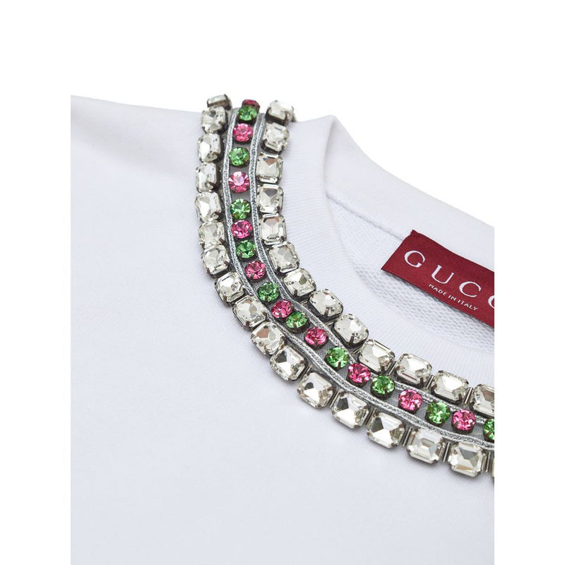 Gucci White Cotton Sweatshirt with Jewel Neck