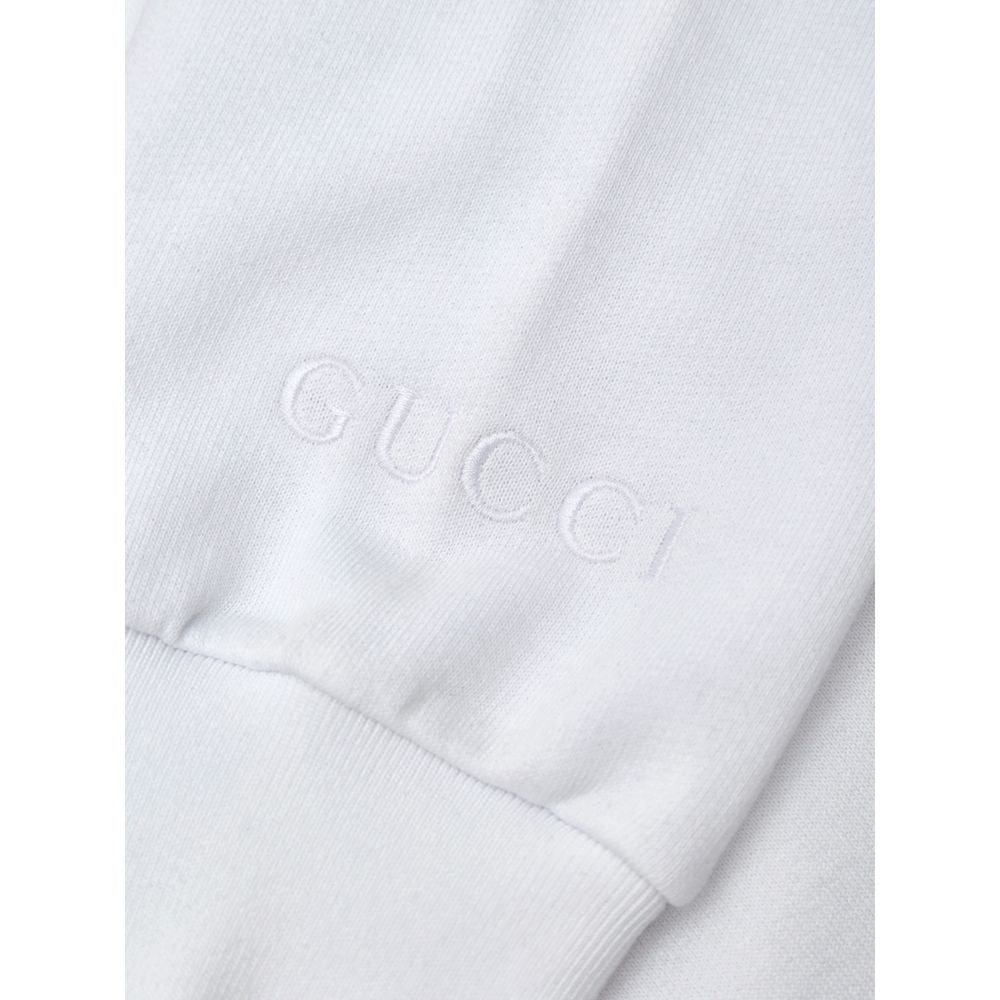 Gucci White Cotton Sweatshirt with Jewel Neck