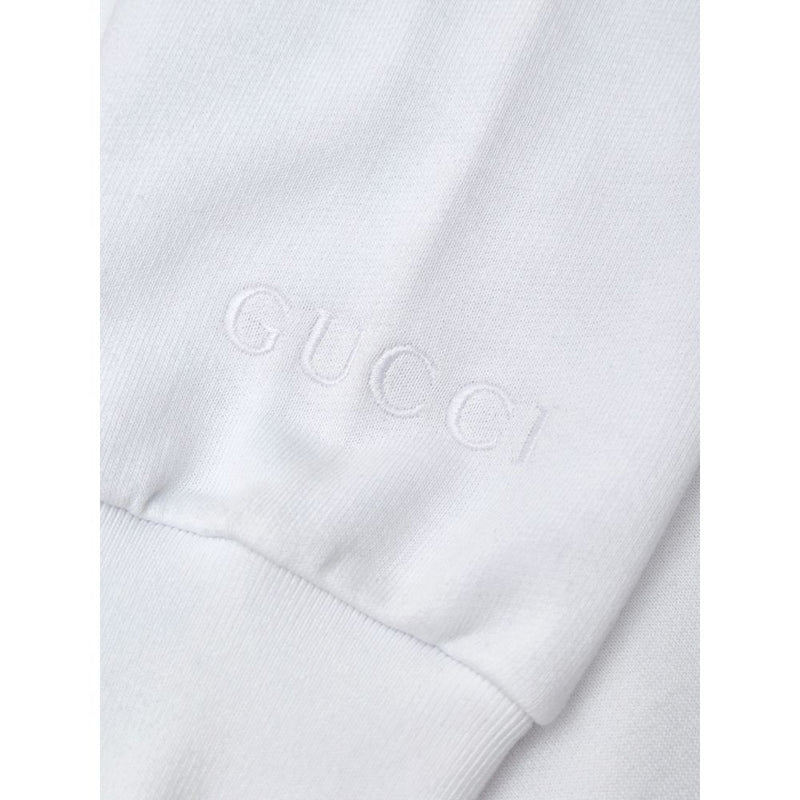 Gucci White Cotton Sweatshirt with Jewel Neck