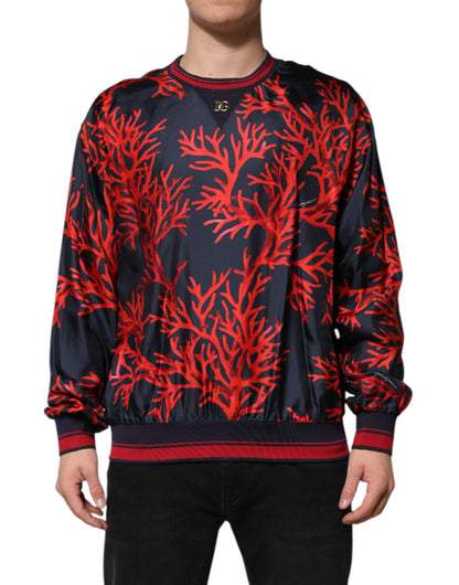 Pull en soie à imprimé corail bleu marine et rouge de Dolce &amp; Gabbana
