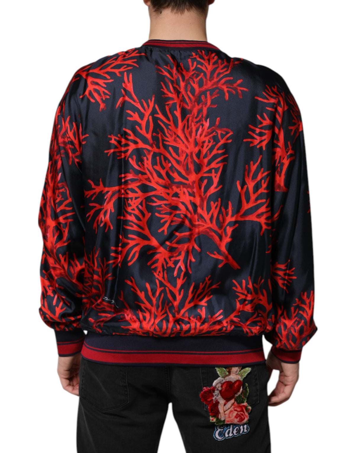 Pull en soie à imprimé corail bleu marine et rouge de Dolce &amp; Gabbana