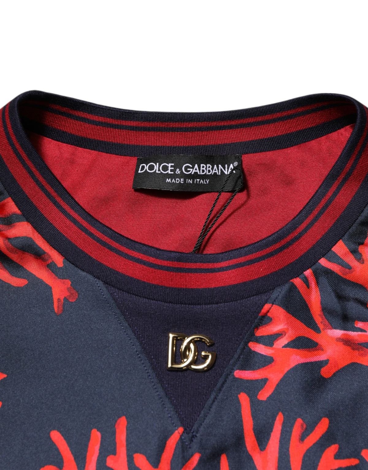 Pull en soie à imprimé corail bleu marine et rouge de Dolce &amp; Gabbana