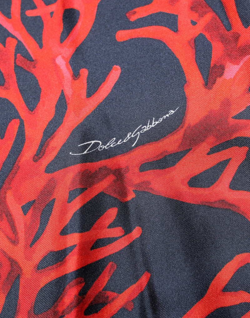 Dolce & Gabbana Navy Red Silk Coral Print Pullover Sweater
