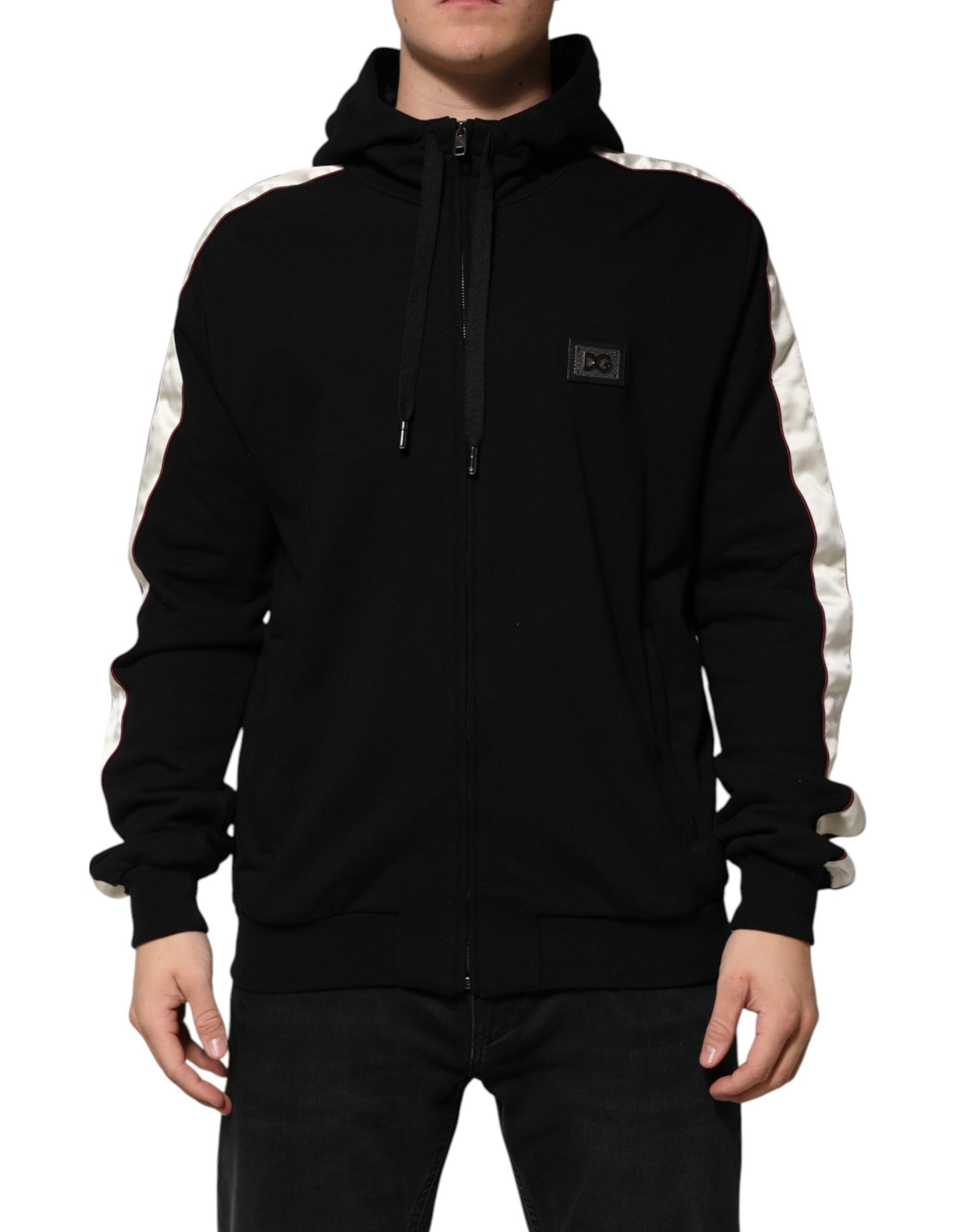 Cardigan en coton noir avec plaque de marque Dolce &amp; Gabbana