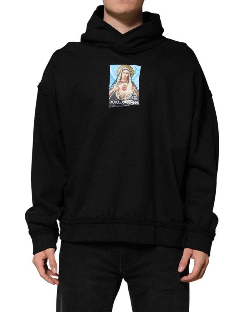Dolce &amp; Gabbana Zwarte Hoodie met Print en Kristallen Versieringen