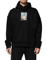 Dolce &amp; Gabbana veste à capuche noire imprimée, ornements en cristal