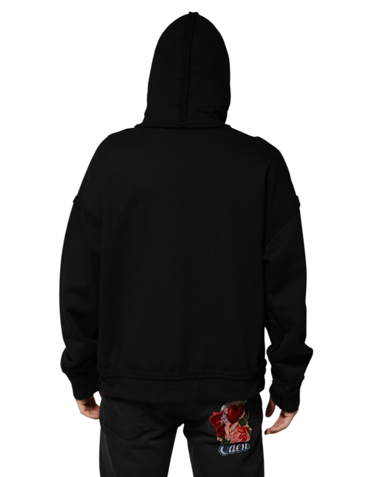Dolce &amp; Gabbana veste à capuche noire imprimée, ornements en cristal