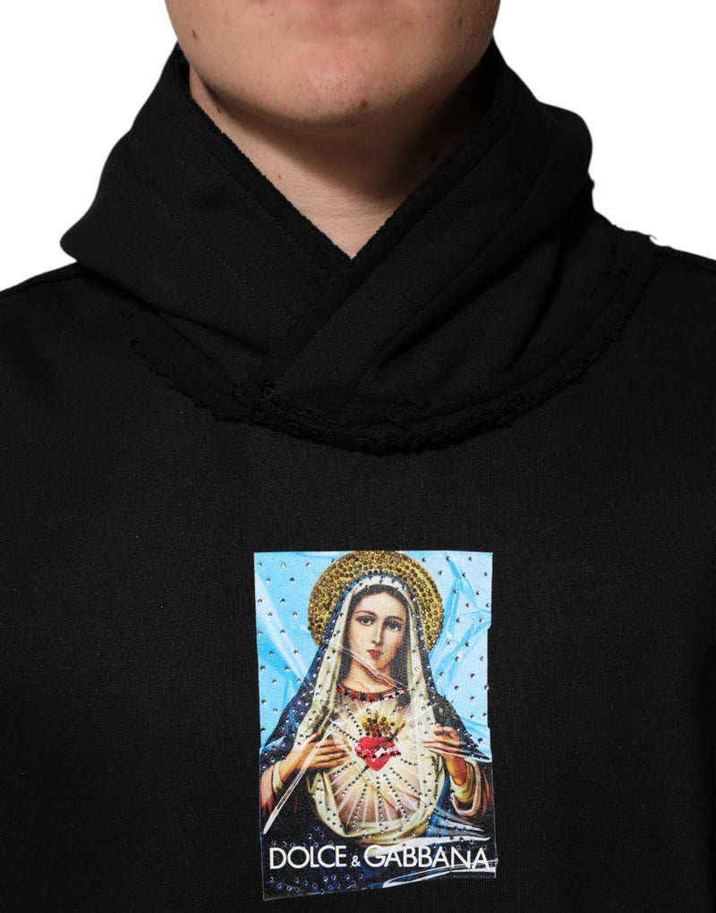 Dolce &amp; Gabbana Zwarte Hoodie met Print en Kristallen Versieringen
