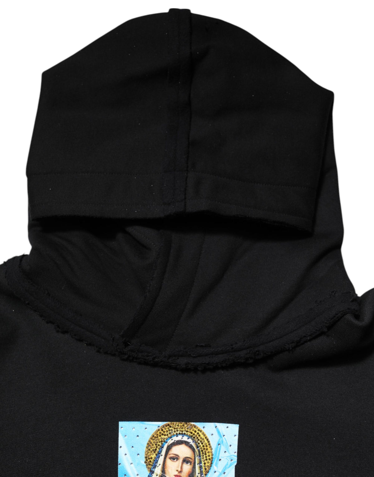 Dolce &amp; Gabbana veste à capuche noire imprimée, ornements en cristal