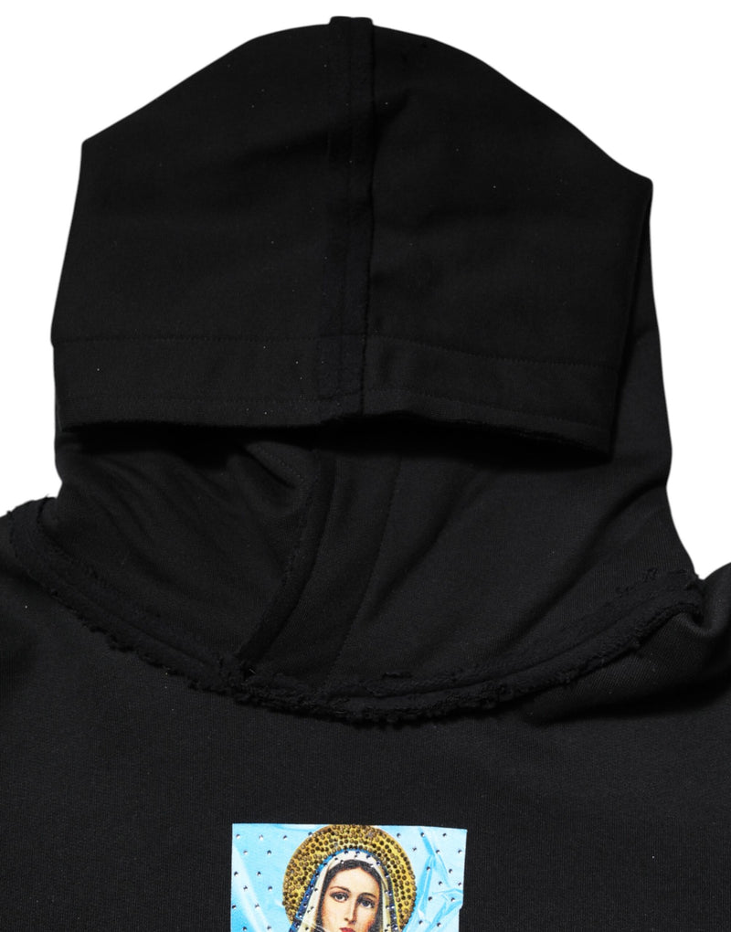 Dolce &amp; Gabbana Zwarte Hoodie met Print en Kristallen Versieringen