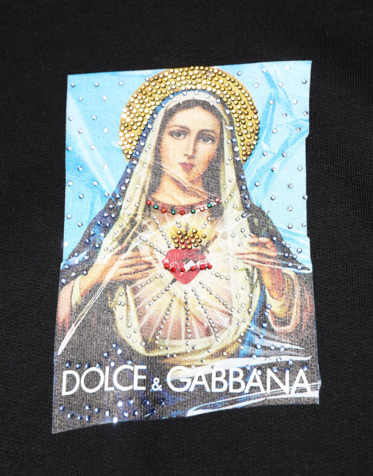 Dolce &amp; Gabbana veste à capuche noire imprimée, ornements en cristal