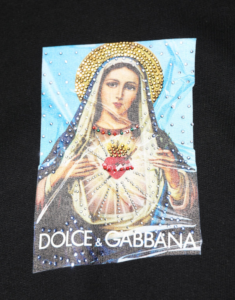 Dolce &amp; Gabbana Zwarte Hoodie met Print en Kristallen Versieringen