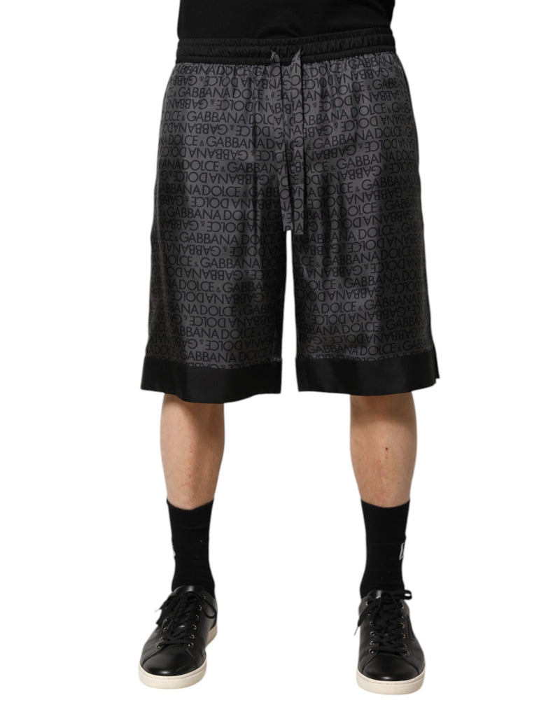 Dolce &amp; Gabbana grijze en zwarte zijden bermudashorts met DG-logo voor heren