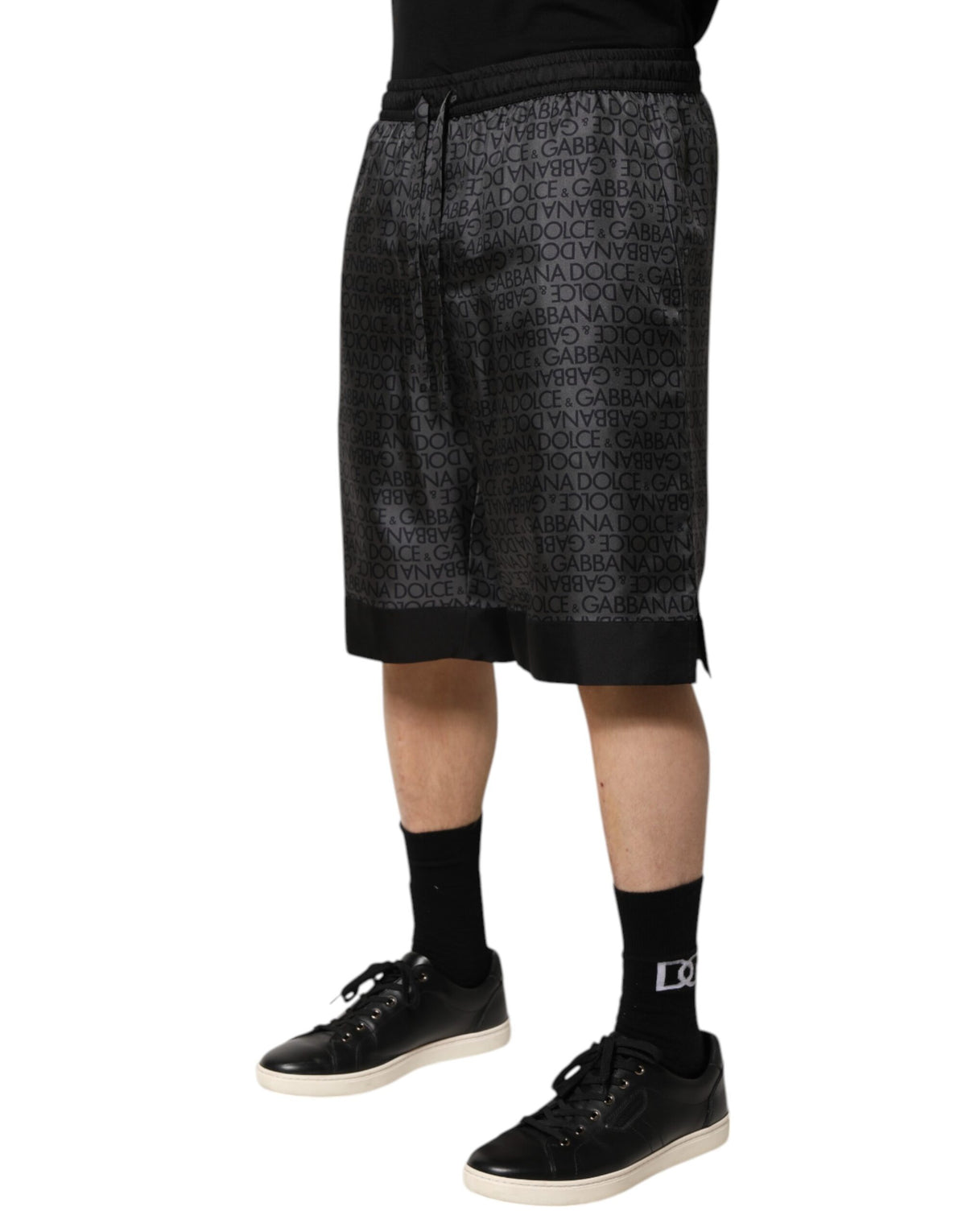 Short de bain en soie gris et noir avec logo DG pour homme de Dolce &amp; Gabbana