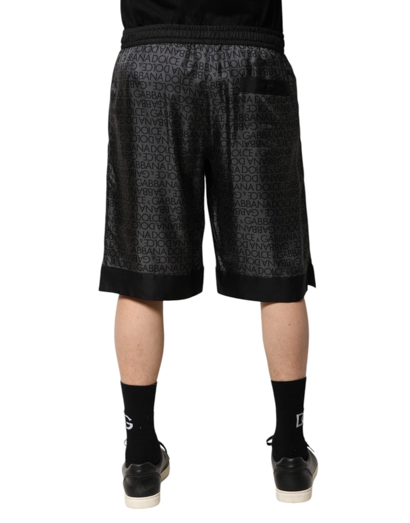 Dolce &amp; Gabbana grijze en zwarte zijden bermudashorts met DG-logo voor heren