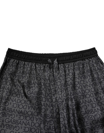 Dolce & Gabbana Gray Black Silk DG Logo Men Bermuda Shorts