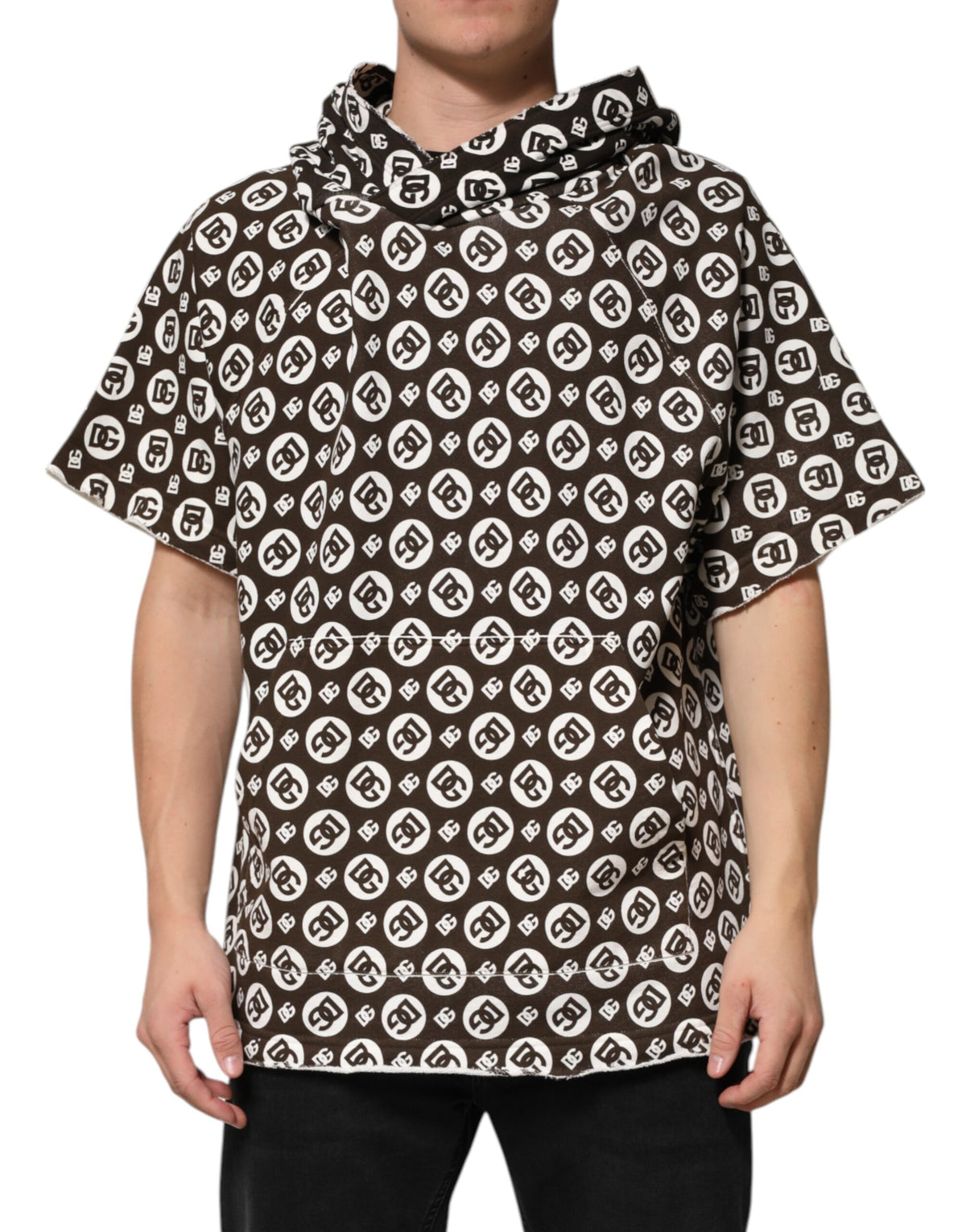 Sweat à capuche court Dolce &amp; Gabbana, brun et blanc, logo DG.
