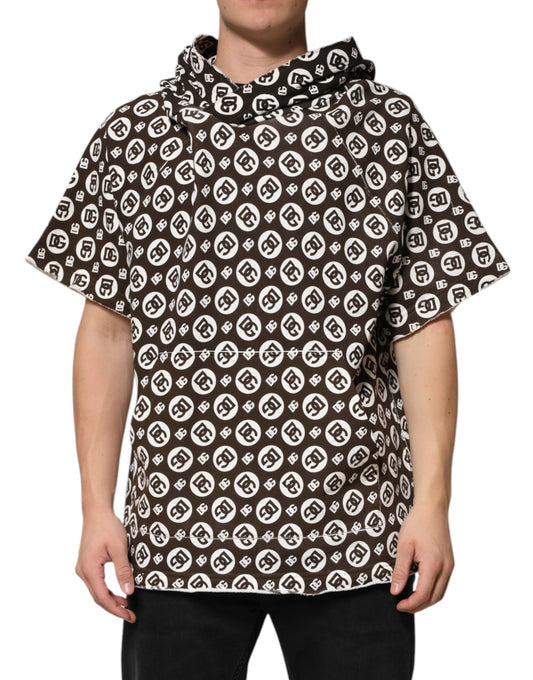 Dolce & Gabbana Brown White DG Logo Short Hoodie Sweater