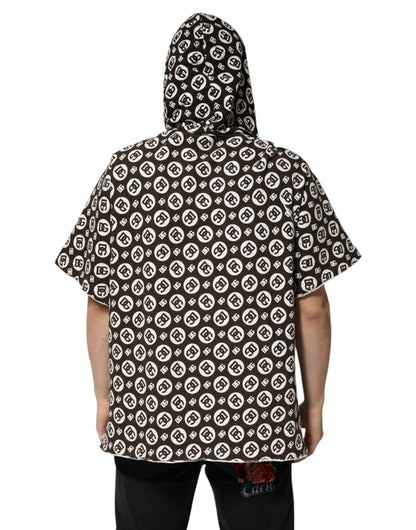 Dolce & Gabbana Brown White DG Logo Short Hoodie Sweater