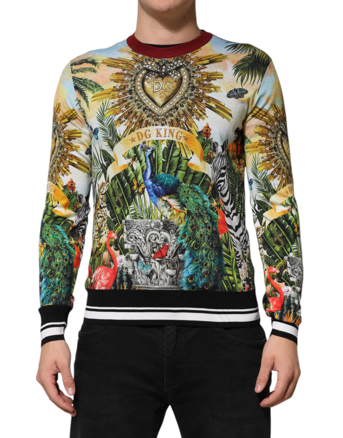 Pull en soie Dolce &amp; Gabbana à motif couronne et cœur tropical