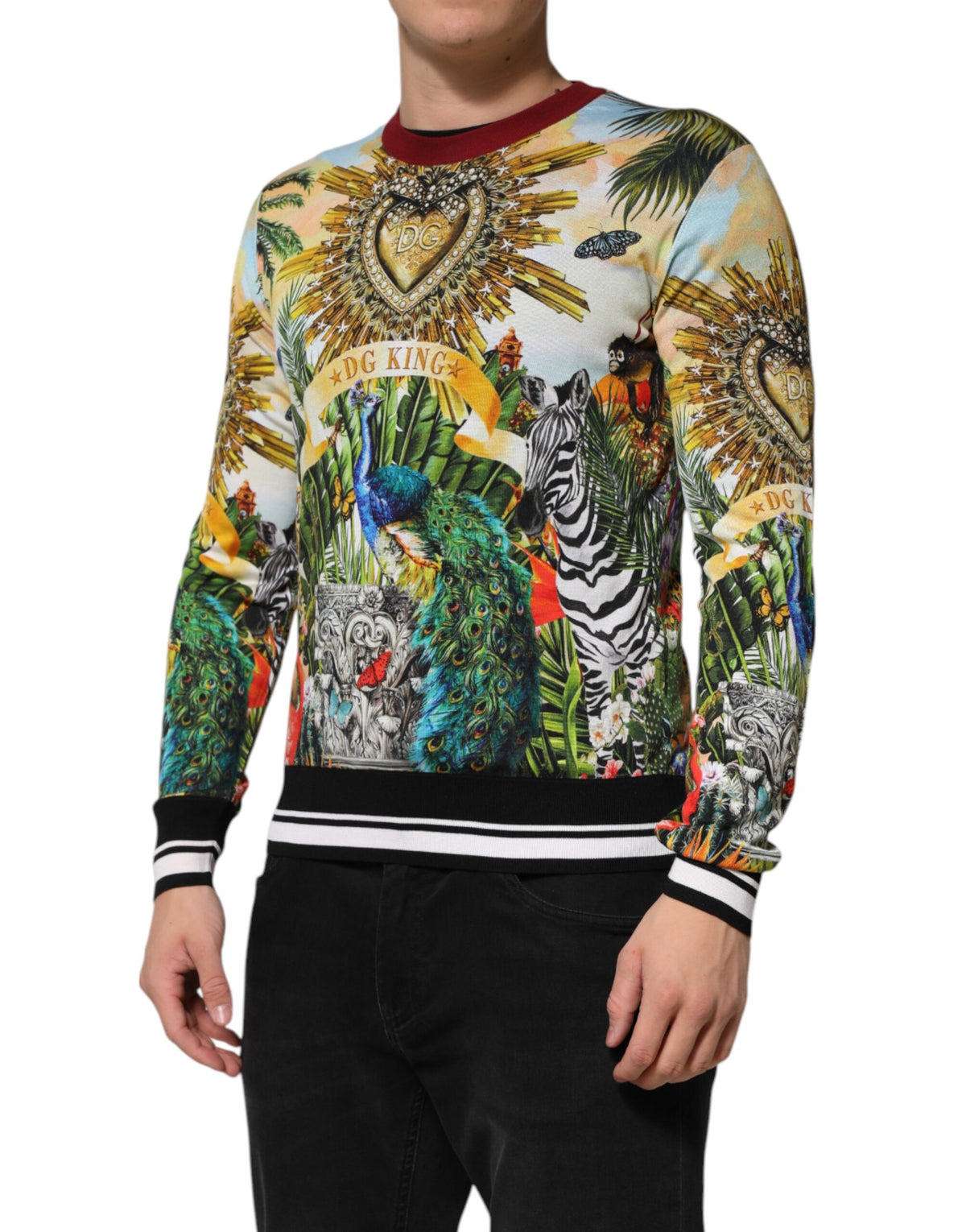 Pull en soie Dolce &amp; Gabbana à motif couronne et cœur tropical