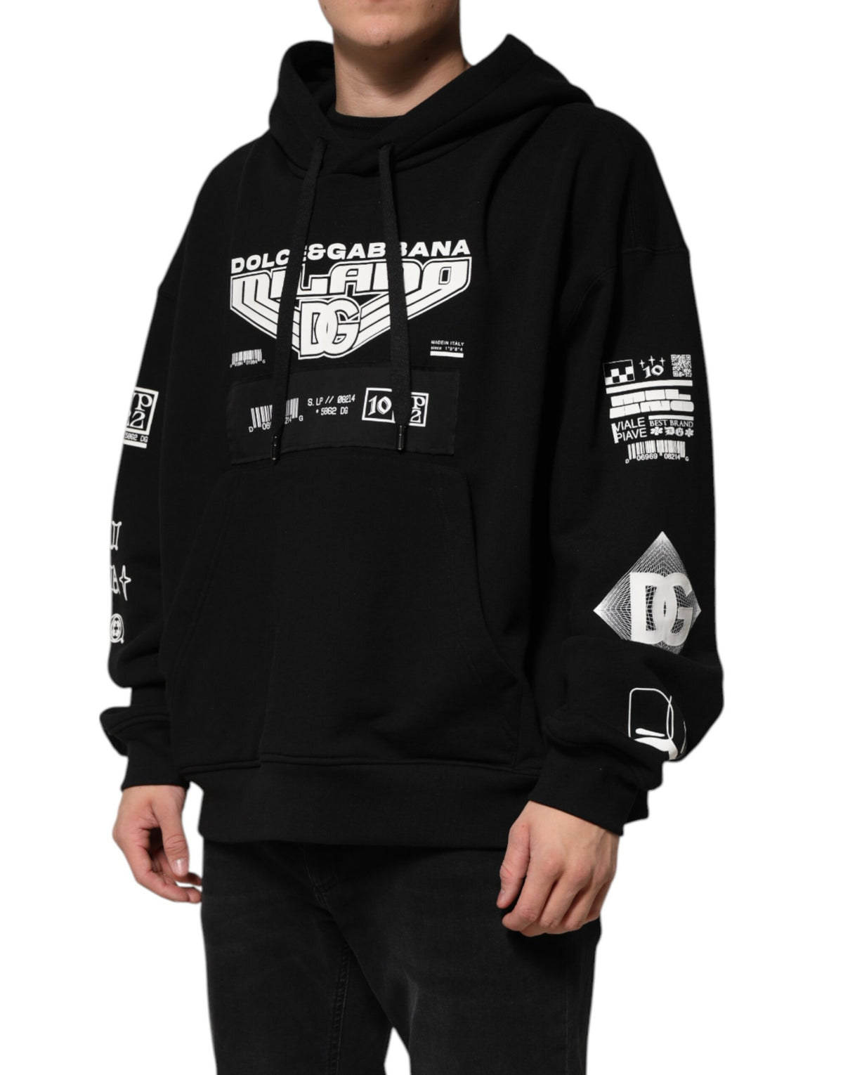 Sweat à capuche en coton noir avec imprimé du logo DG Milano de Dolce &amp; Gabbana