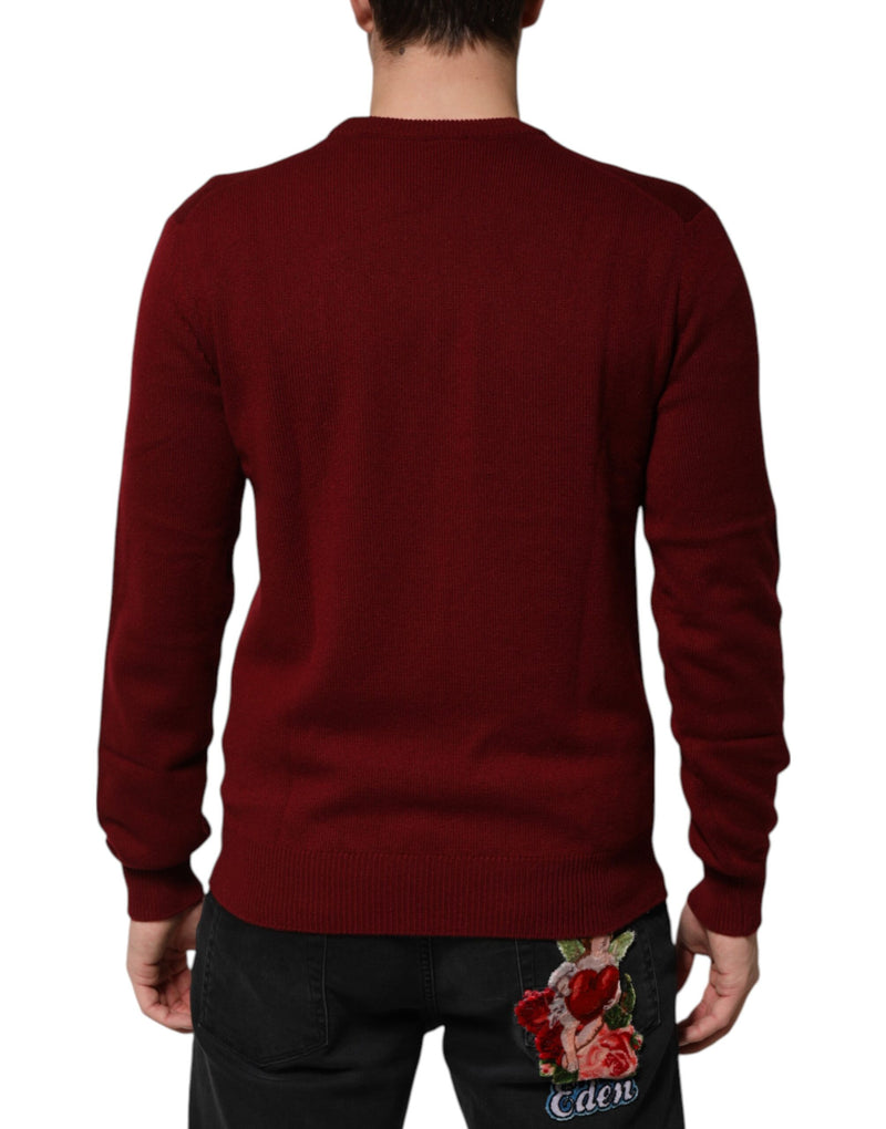 Dolce &amp; Gabbana bordeauxrode cashmere trui met leeuwenkop-embleem