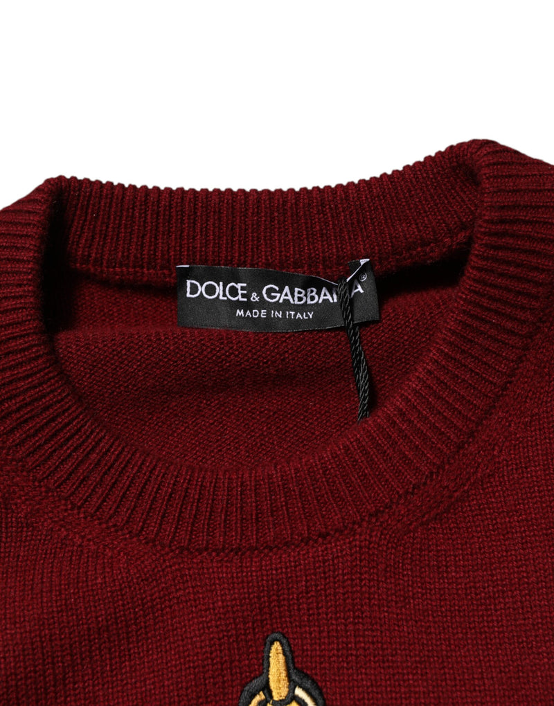 Dolce &amp; Gabbana bordeauxrode cashmere trui met leeuwenkop-embleem