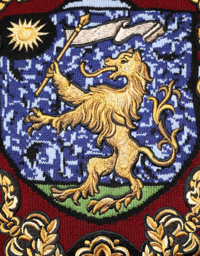 Dolce &amp; Gabbana bordeauxrode cashmere trui met leeuwenkop-embleem