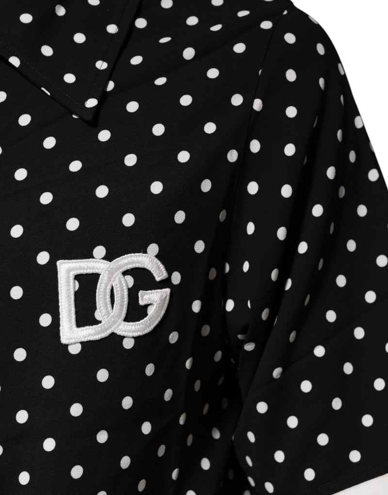 Dolce &amp; Gabbana zwart polkadot polo-shirt met korte mouwen en kraag.