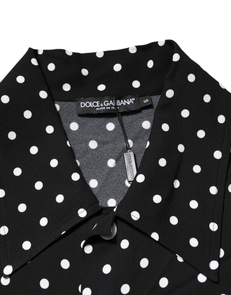 Dolce &amp; Gabbana zwart polkadot polo-shirt met korte mouwen en kraag.