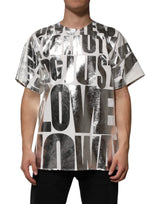 T-shirt blanc en coton Dolce &amp; Gabbana avec imprimé argenté métallisé et slogan.