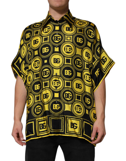 T-shirt en soie jaune avec logo DG géométrique argenté de Dolce &amp; Gabbana