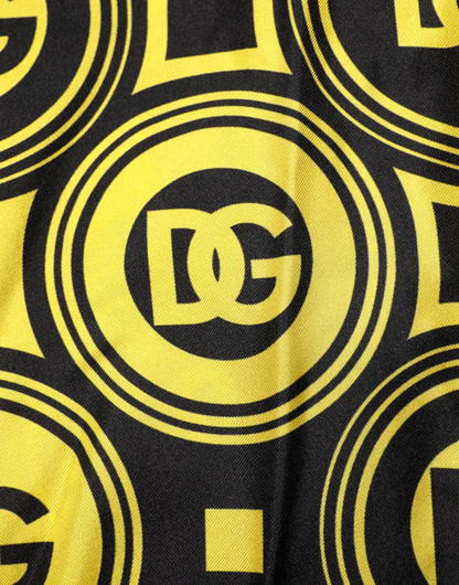 Dolce & Gabbana Gele Zijden T-shirt met Zilveren DG Logo en Geometrisch Patroon