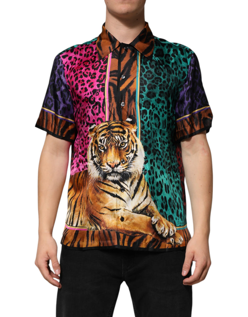 Dolce &amp; Gabbana Hawaiiaans T-shirt van gemengde zijde met tijgerprint in meerdere kleuren