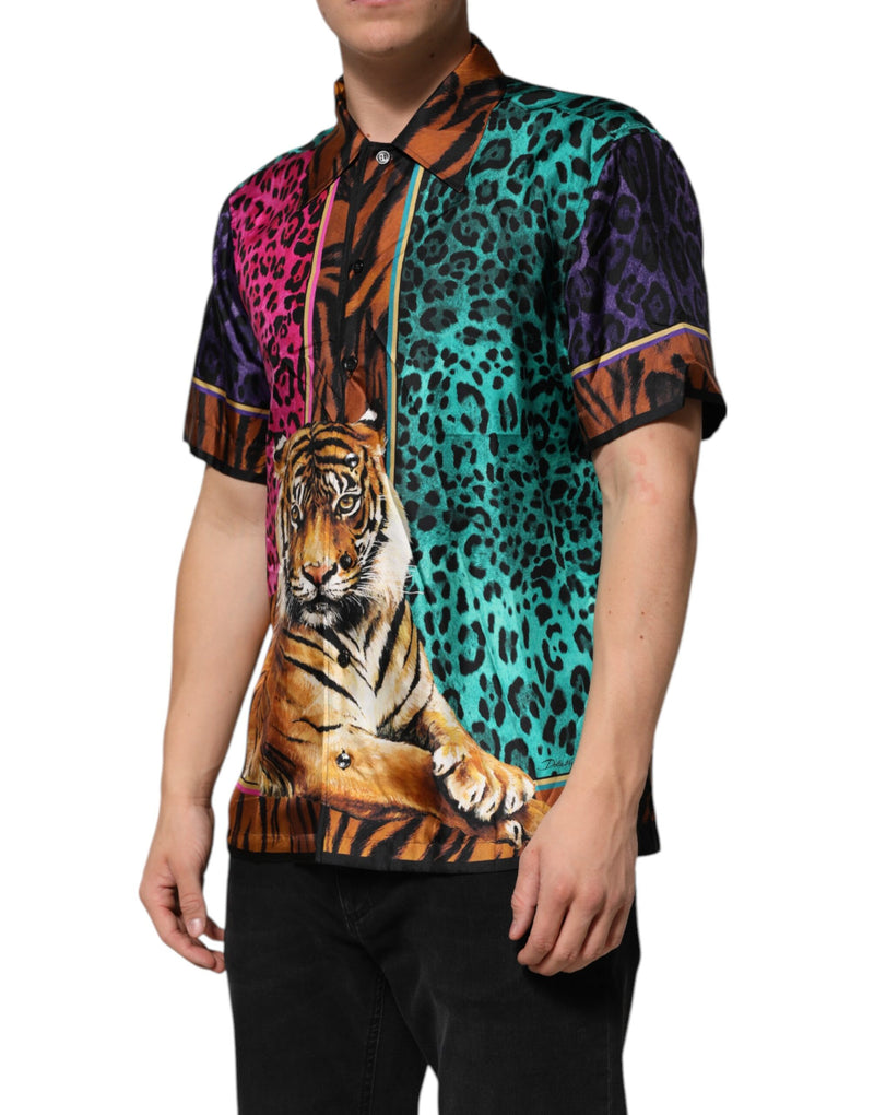 Dolce &amp; Gabbana Hawaiiaans T-shirt van gemengde zijde met tijgerprint in meerdere kleuren