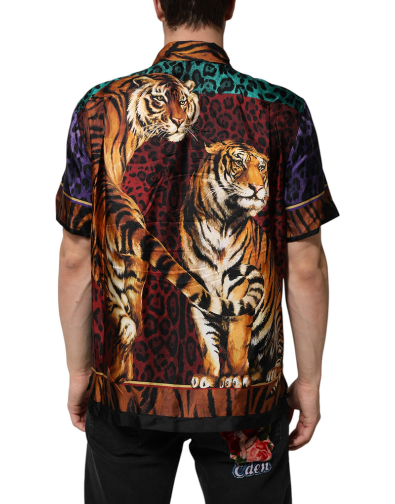 Dolce &amp; Gabbana Hawaiiaans T-shirt van gemengde zijde met tijgerprint in meerdere kleuren
