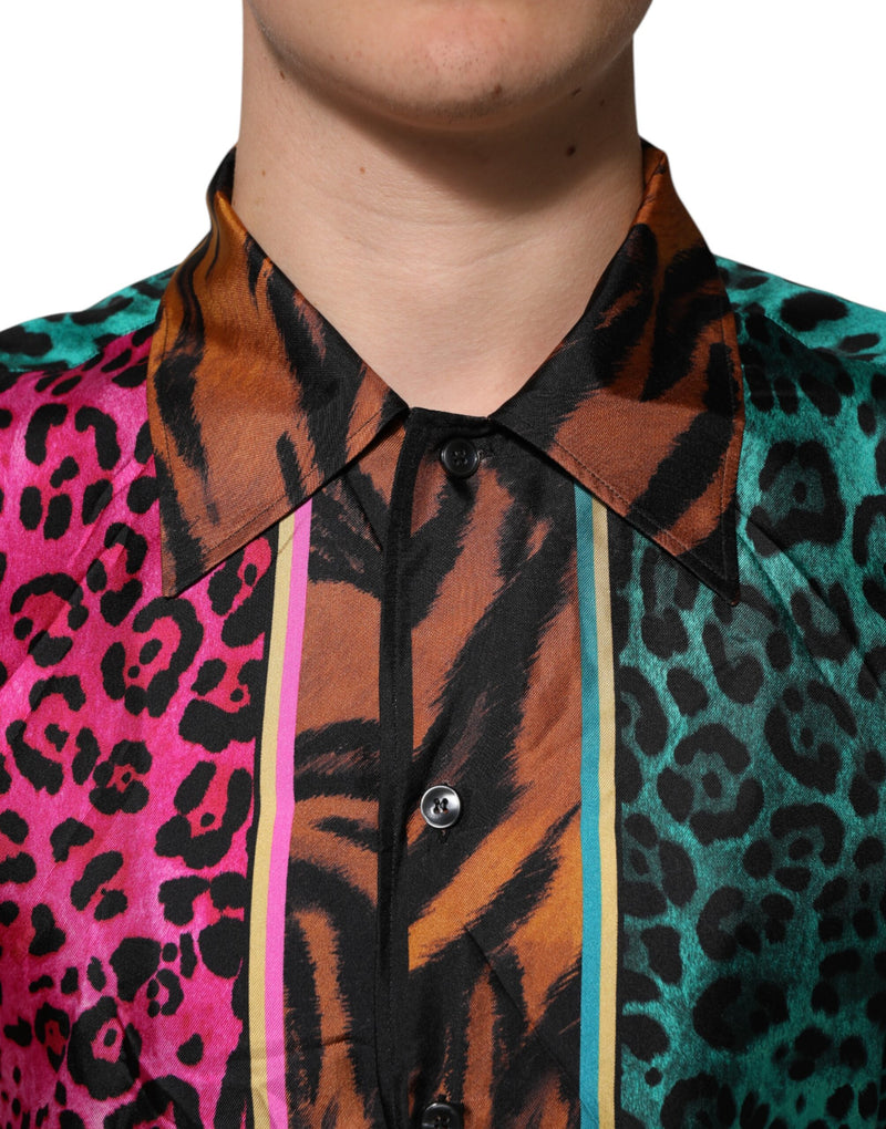 Dolce &amp; Gabbana Hawaiiaans T-shirt van gemengde zijde met tijgerprint in meerdere kleuren