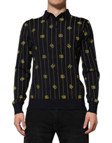 Polo en tricot jacquard noir avec logo Dolce &amp; Gabbana - T-shirt