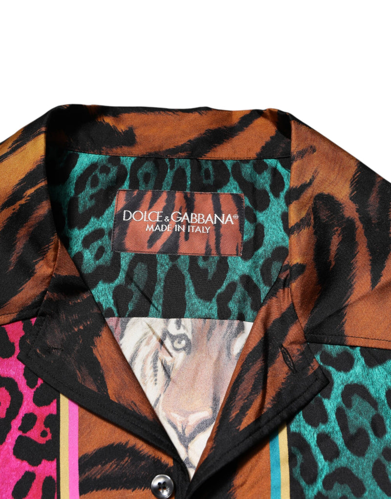 Dolce &amp; Gabbana Hawaiiaans T-shirt van gemengde zijde met tijgerprint in meerdere kleuren