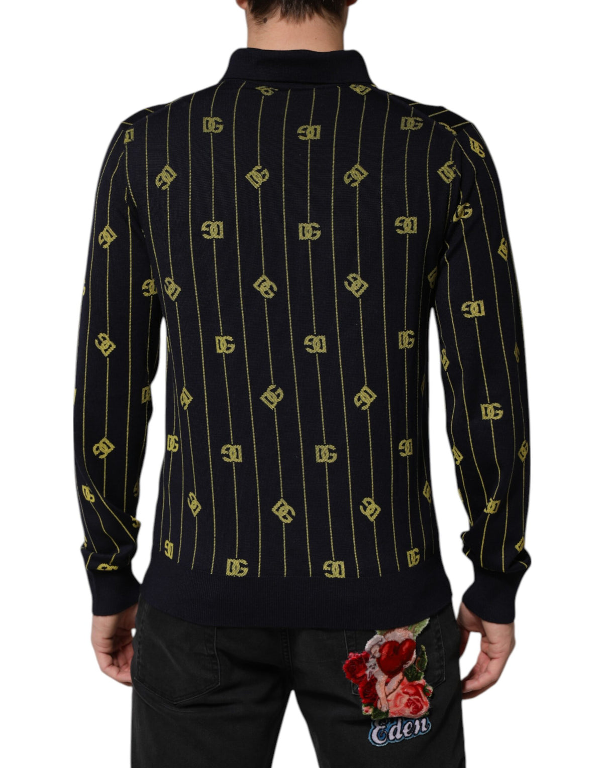 Polo en tricot jacquard noir avec logo Dolce &amp; Gabbana - T-shirt