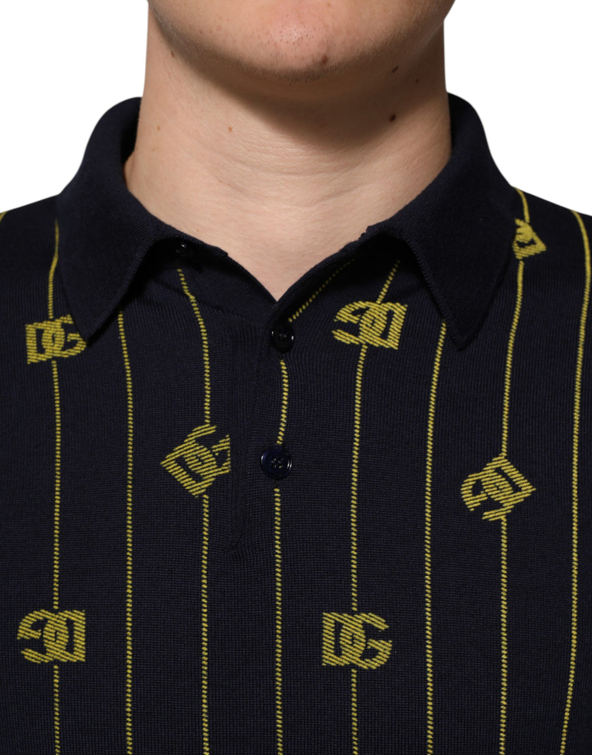 Polo en tricot jacquard noir avec logo Dolce &amp; Gabbana - T-shirt