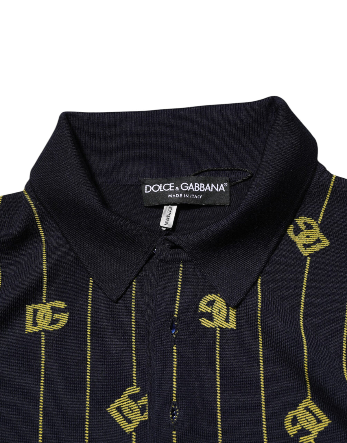 Polo en tricot jacquard noir avec logo Dolce &amp; Gabbana - T-shirt