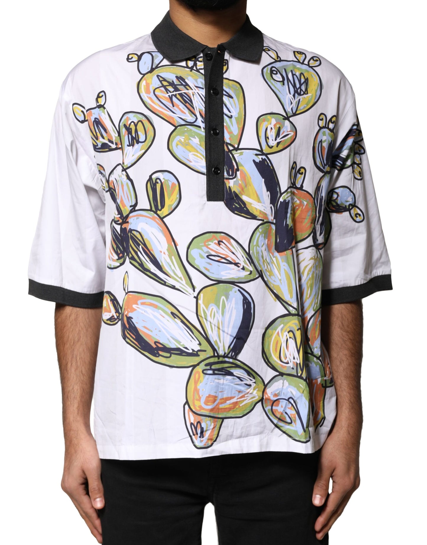 T-shirt polo homme oversize blanc à imprimé croquis de Dolce &amp; Gabbana