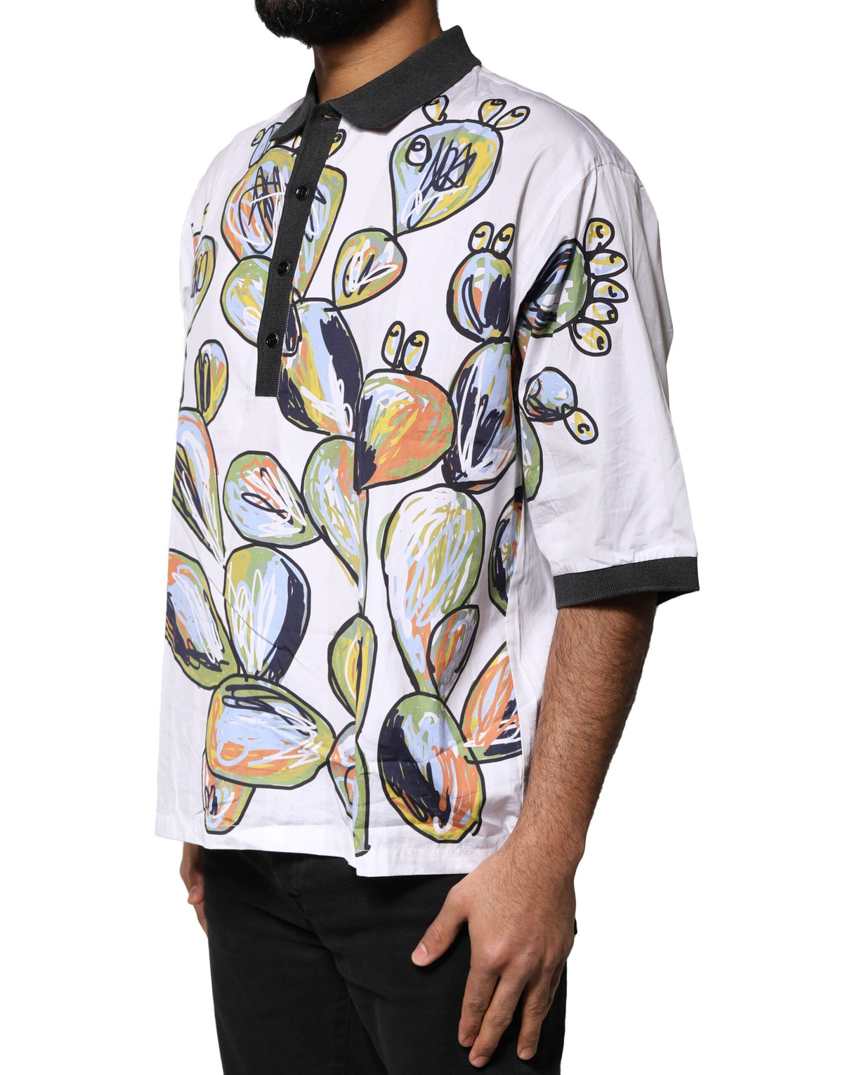 T-shirt polo homme oversize blanc à imprimé croquis de Dolce &amp; Gabbana