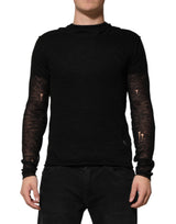T-shirt à manches longues en lin noir et maille trouée de Dolce &amp; Gabbana